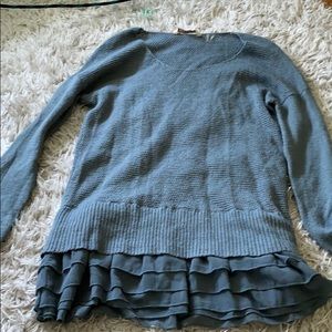 light grey blue sweater with ruffles